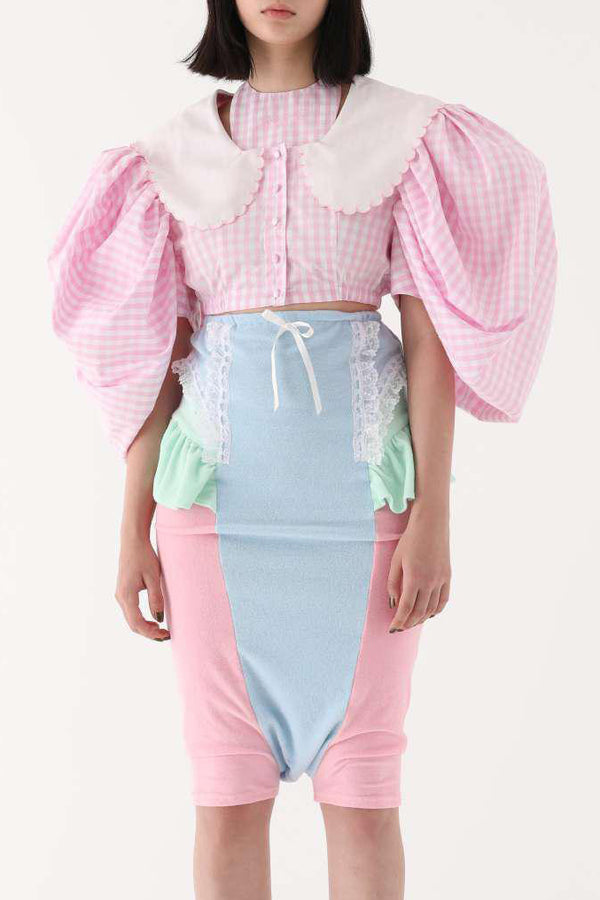 Jennyfax Butterfly Sleeve Checkered Top JFSS22B05 Light Pink